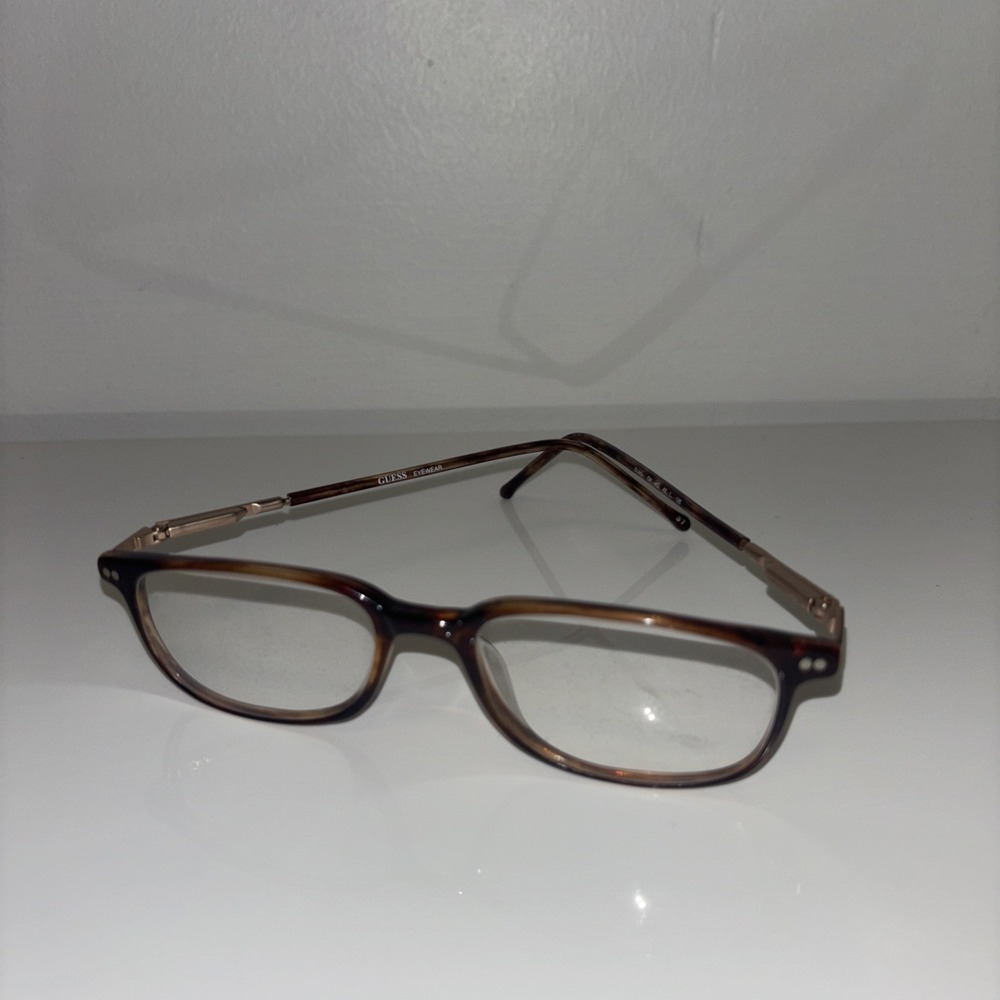 FRAMES ONLY Eyeglasses GUESS Unisex Geometric Brown Rose Gold Acetate VTG Y2K